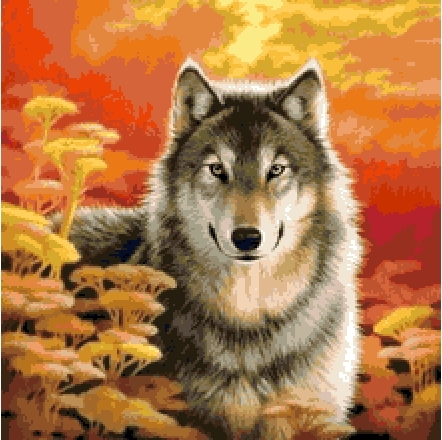 Схема вышивания крестом - Волк на закате
